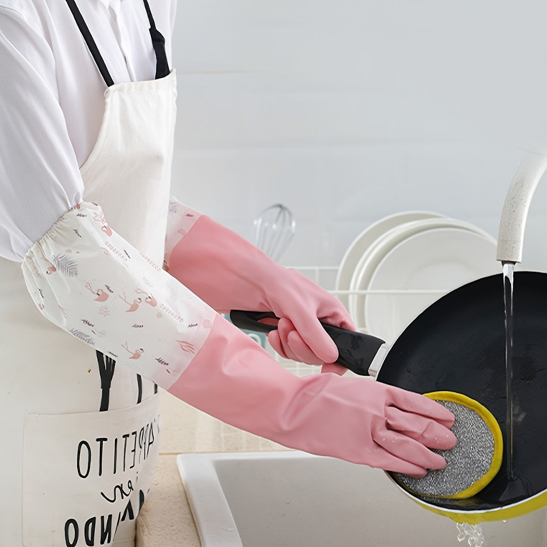 Long Reusable Dishwashing Gloves with Warm Fleece Lining