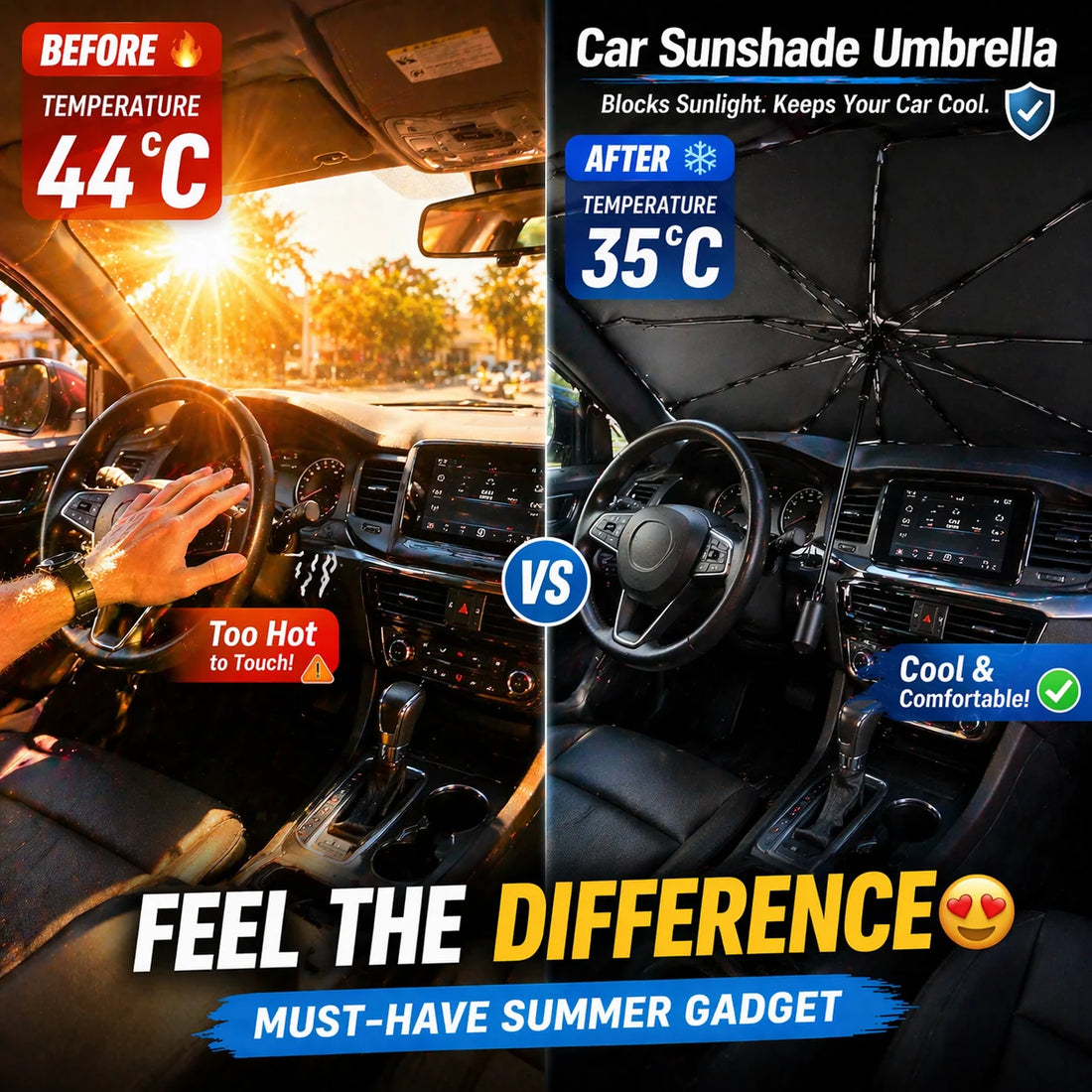 Universal Foldable Car Windshield Sunshade – UV & Heat Protection Umbrella for All Car Models